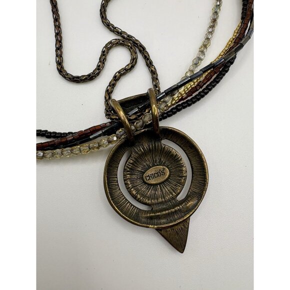 Chico's Multi Strand Beaded Enamel & Rhinestone Pendant Necklace Boho - Picture 4 of 5